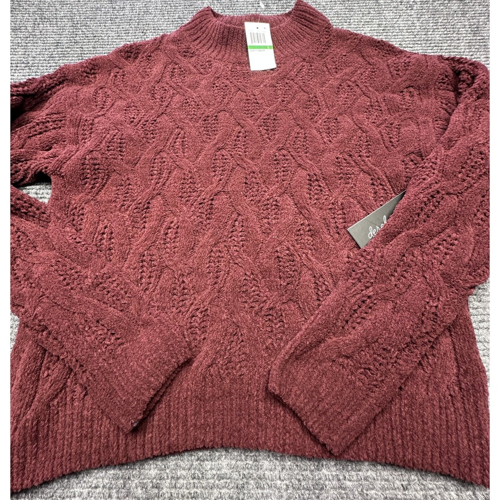 Derek Heart Sweater Womens Large Wine Red‎ Cable Knit Pullover Soft Cozy Warm